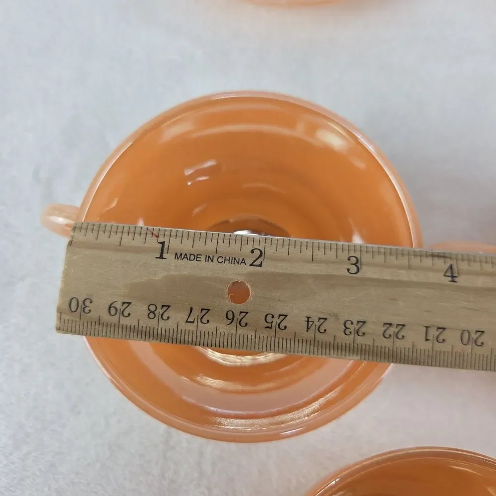 Vintage Set Of 3 Fire King Peach Luster Coffee Tea Cups And Saucers USA